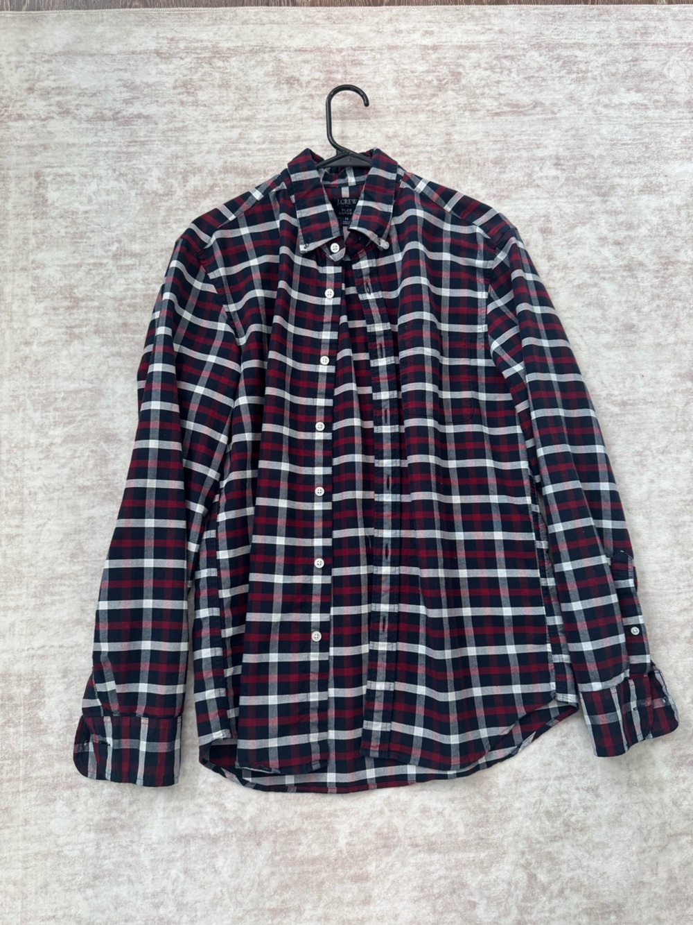 J. Crew Men’s Plaid Button-Down Shirt — Navy, Red & White